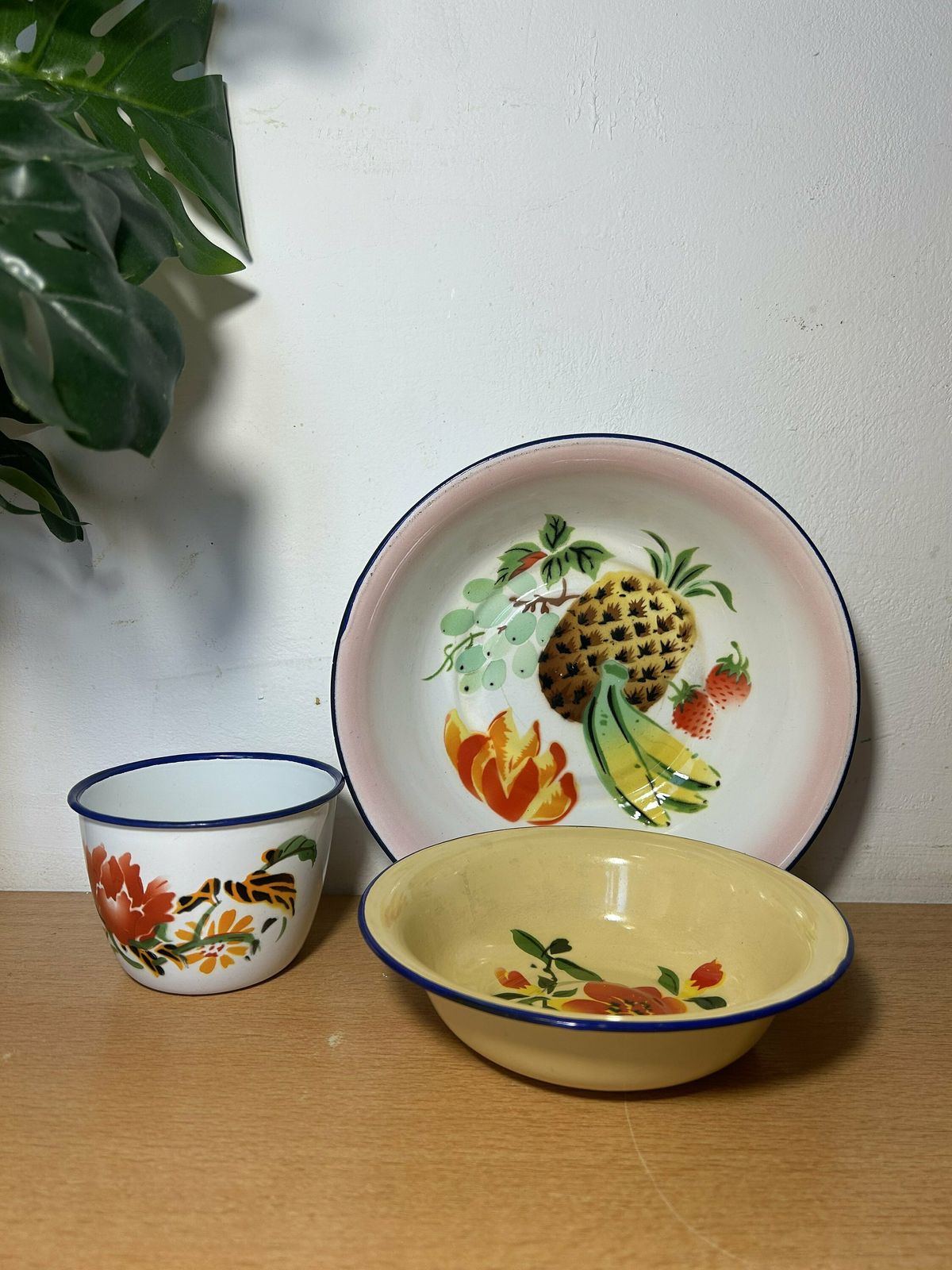 1960s Enamel Bowl, Made In China / 60s Rustic Kitchen Decor / Vintage Enamelware / Set Of 3