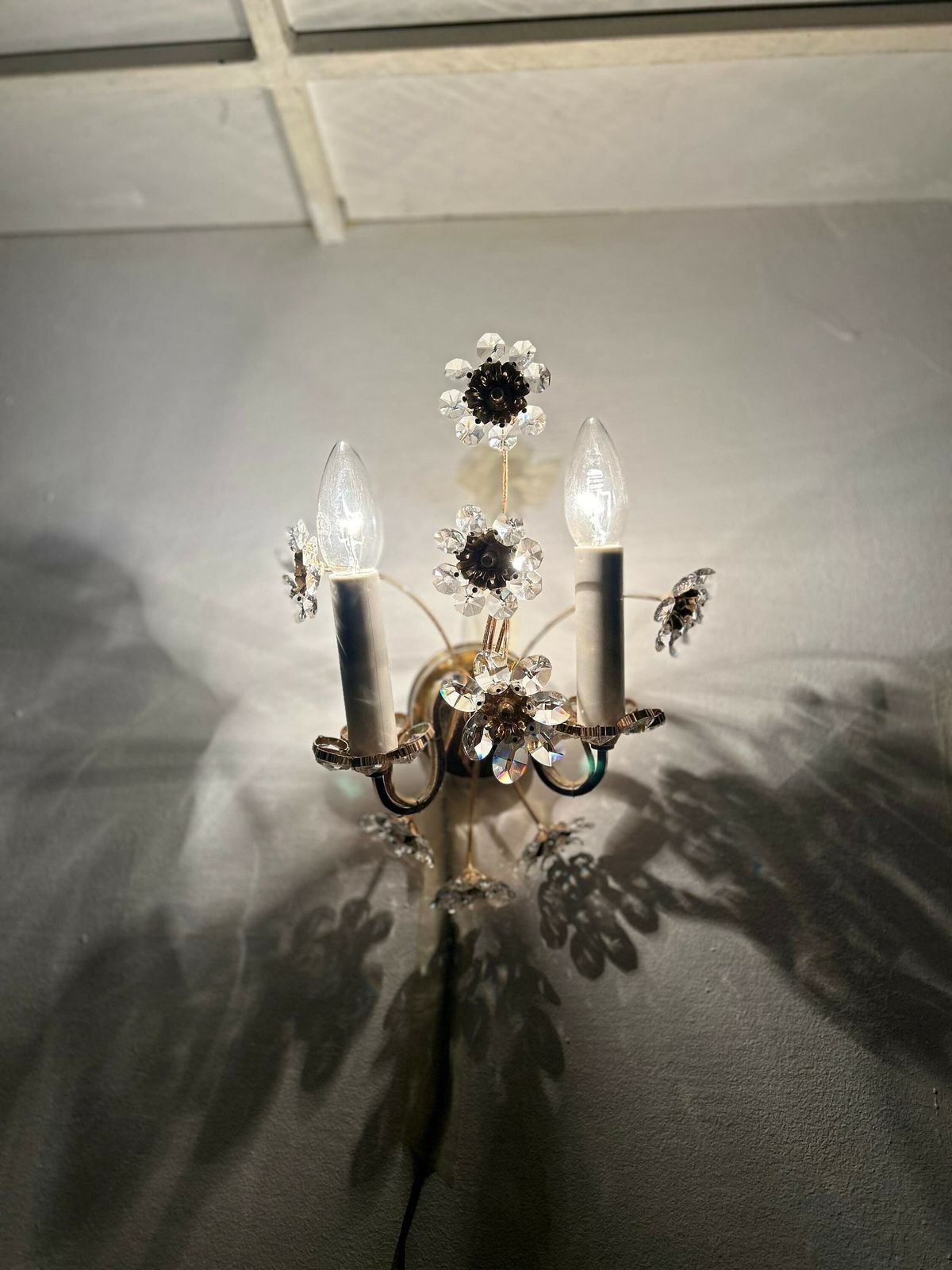 Pair Of Crystal And Brass Vintage Wall Lamp /1960 Lamp/Made In Europe/Vintage Crystal/Gold Vintage/Brass Wall Light/Vintage Crystal Lamp/60s photo furniture