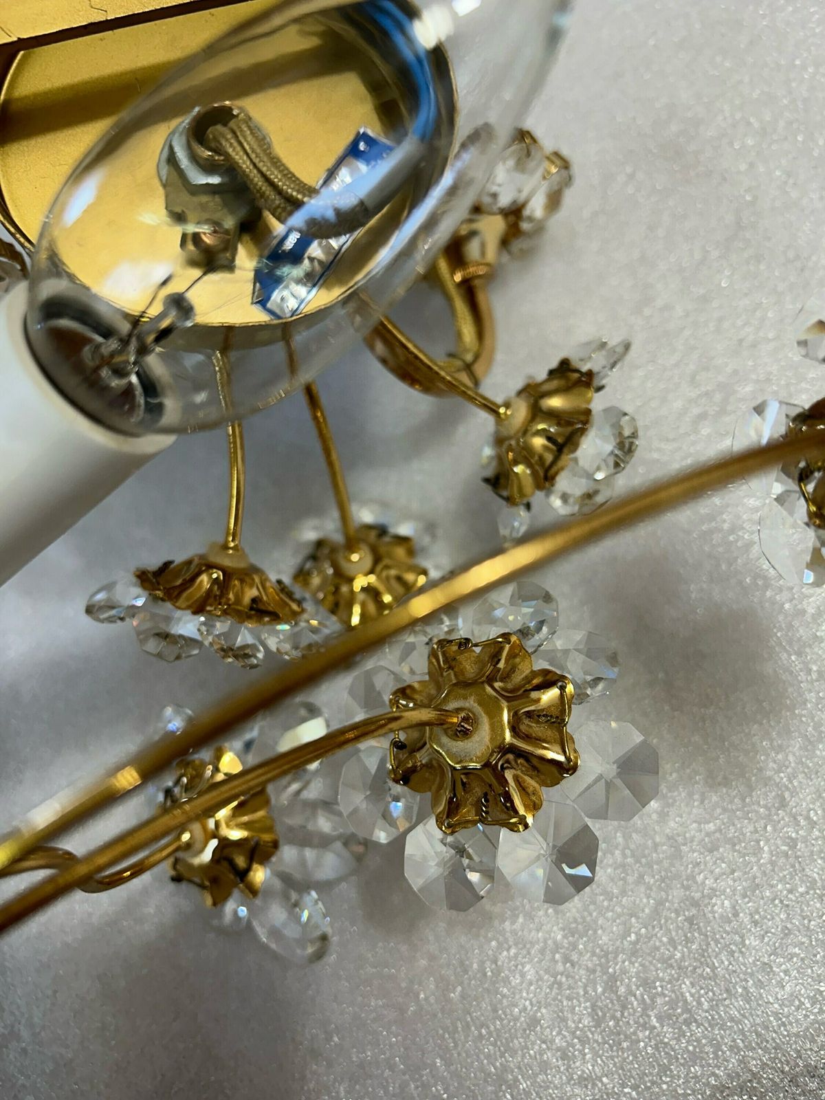 photo for sale Pair Of Crystal And Brass Vintage Wall Lamp /1960 Lamp/Made In Europe/Vintage Crystal/Gold Vintage/Brass Wall Light/Vintage Crystal Lamp/60s