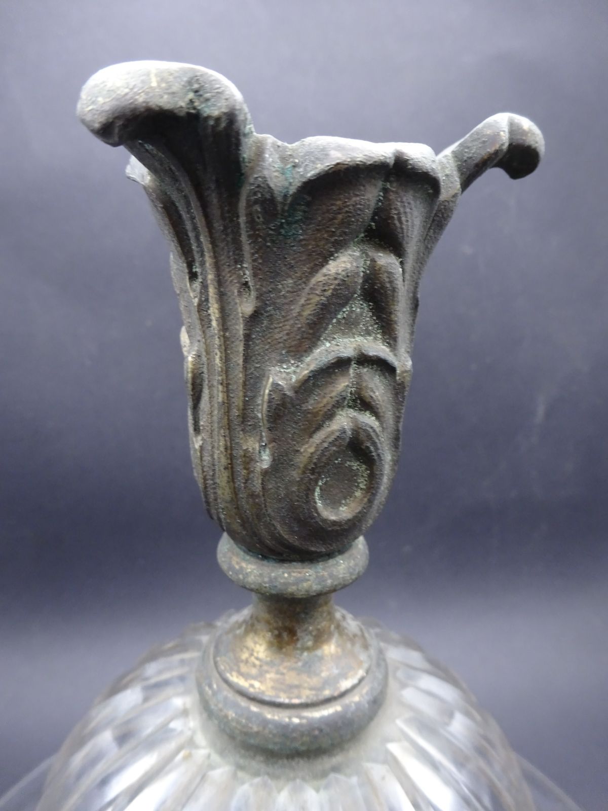 photo vintage Art Nouveau Cut Glass Pendant Light With Bronze Fixtures (Requires New Bulb Holder)