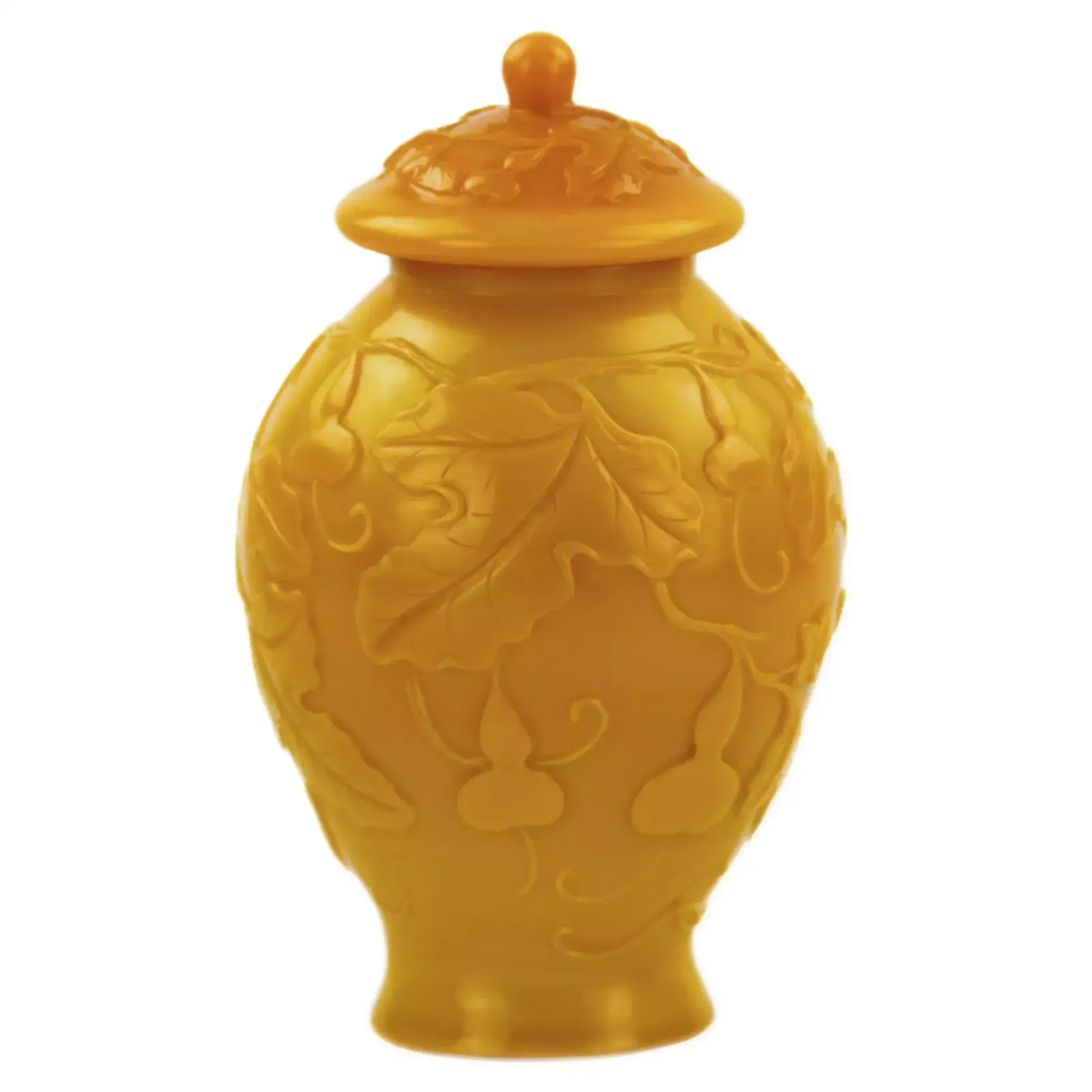Chinese Yellow Beijing Glass Urn Vase From The 19th Century.
