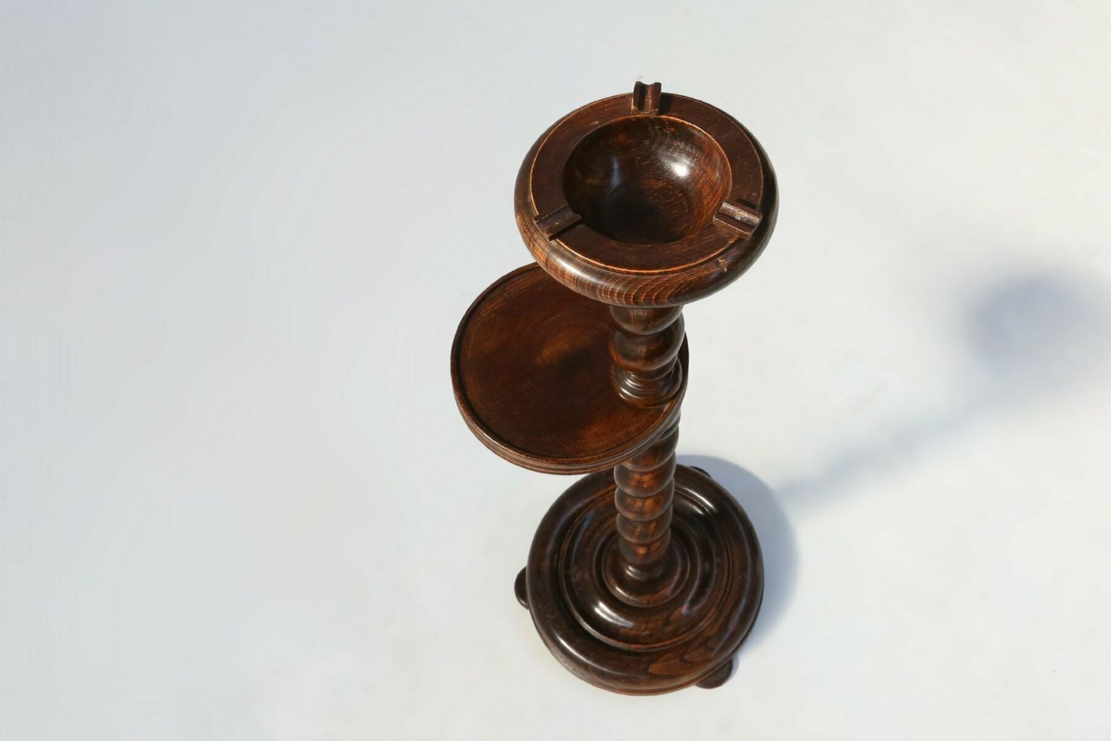 Art Deco Oak Ashtray On Hand Turned Base, France, 1930s photo vintage