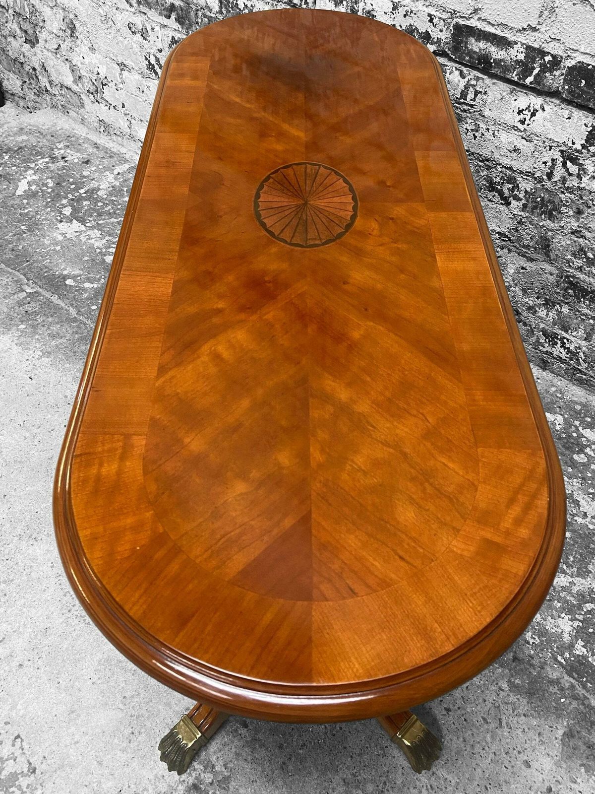Antique Style Inlaid Pedestal Hall Table / Made In England C1970 photo vinterior