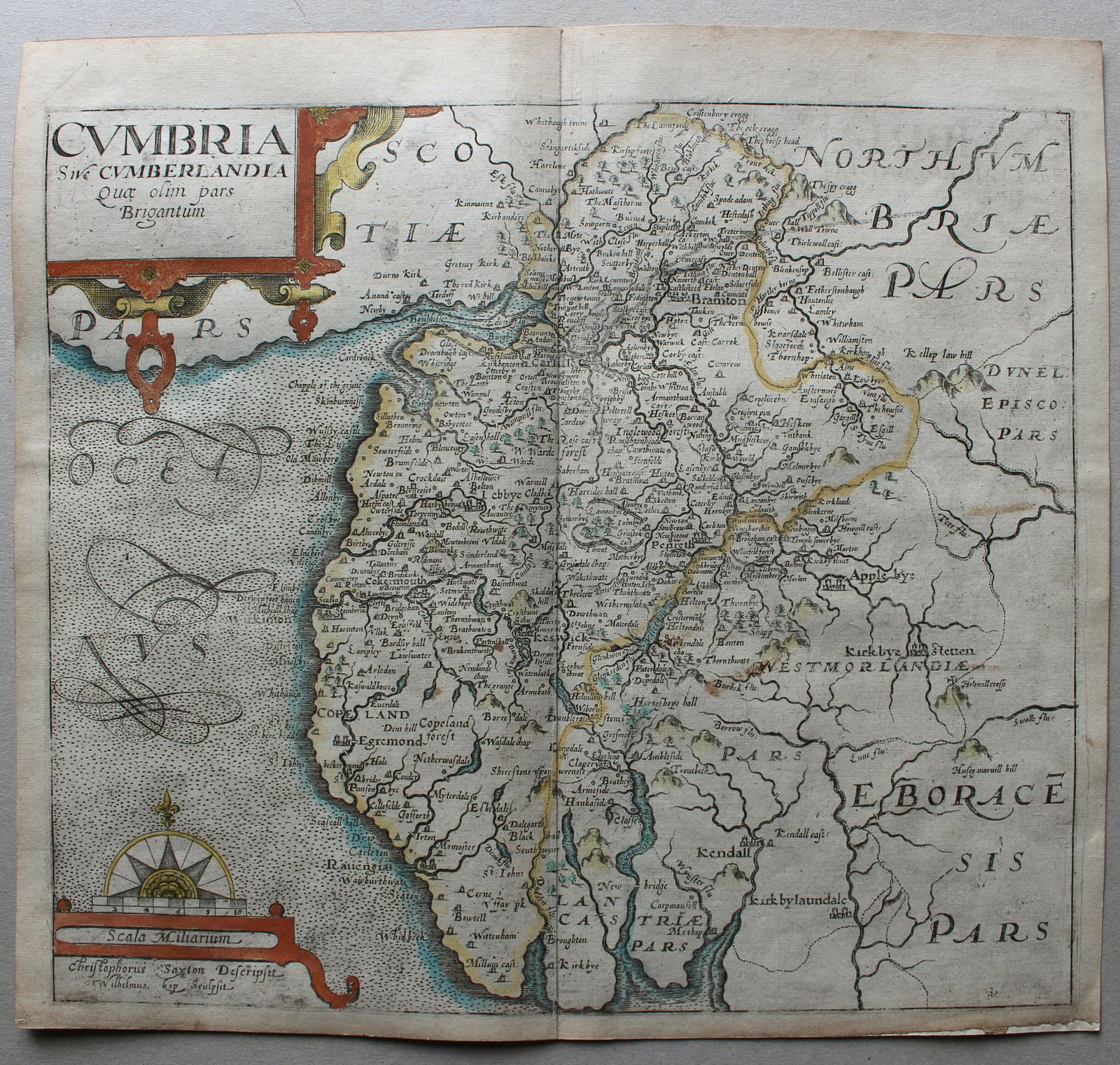 Antique Map Of Cumbria ‘Cumbria Sive Cumberlandia Quae Olim Pars Brigantum’ By Saxton / Kip C.1610