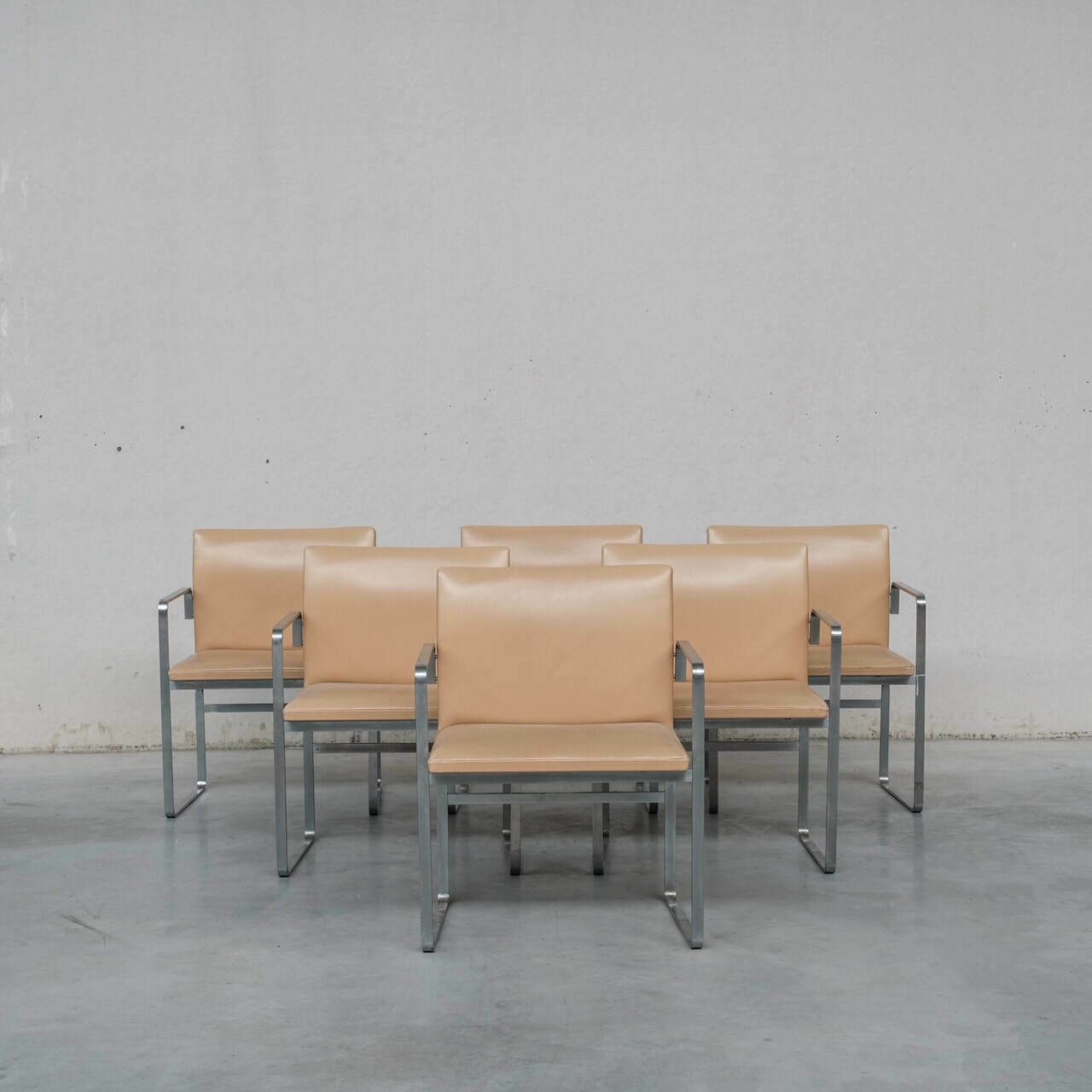 Set Of Six Hans J Wegner 'Jh811' Mid Century Steel And Leather Dining Chairs