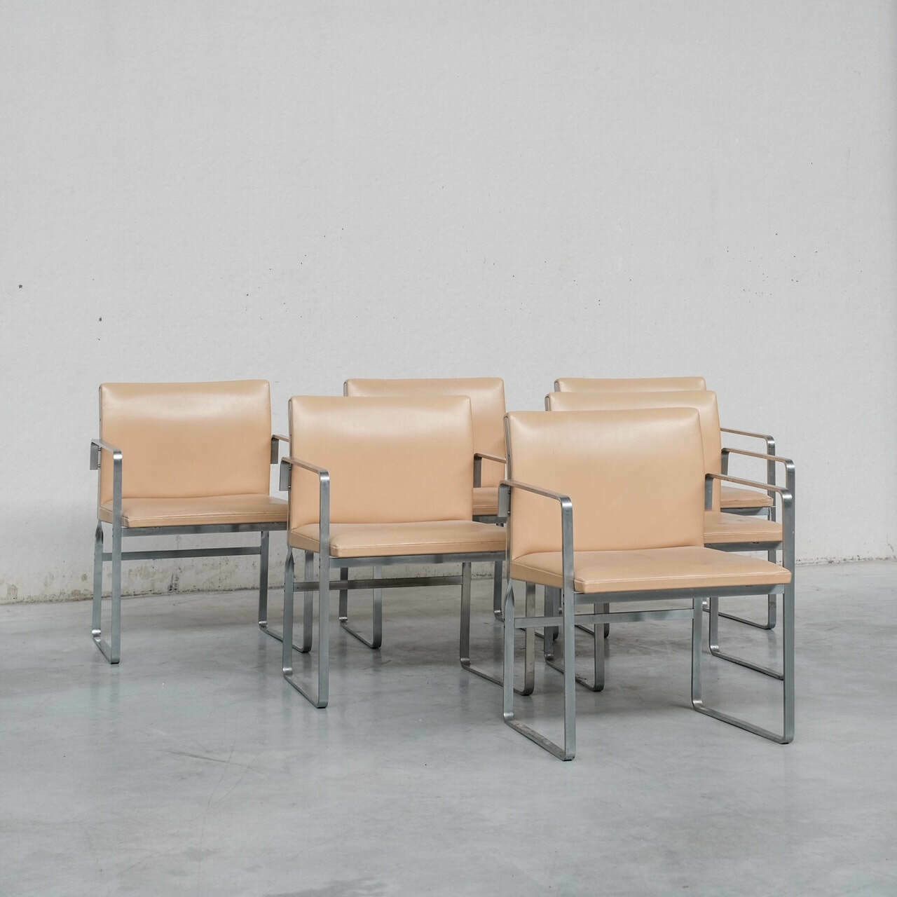 Furniture Set Of Six Hans J Wegner 'Jh811' Mid Century Steel And Leather Dining Chairs photo