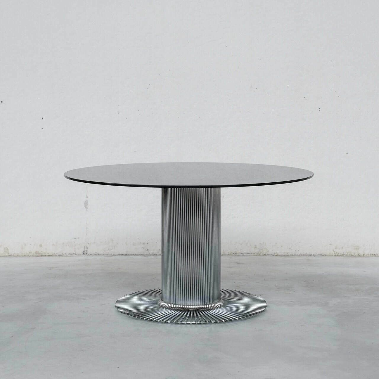 Gastone Rinaldi Mid Century Italian Space Age Chrome Dining Table With Smoke Glass Top