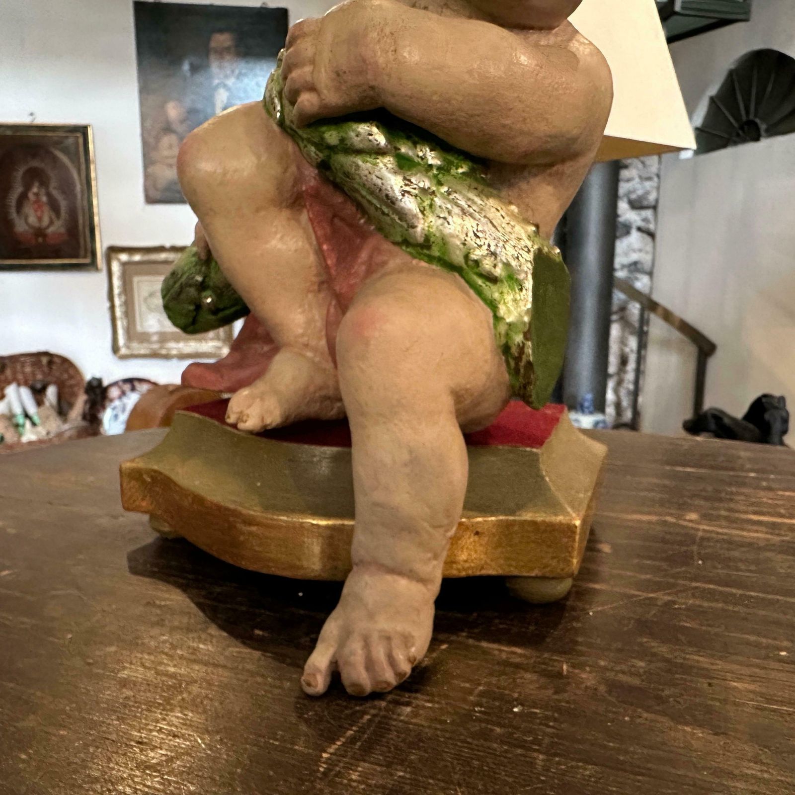 Early 18th Century Hand Carved Polychrome Wood Baroque Italian Cherub photo vinterior