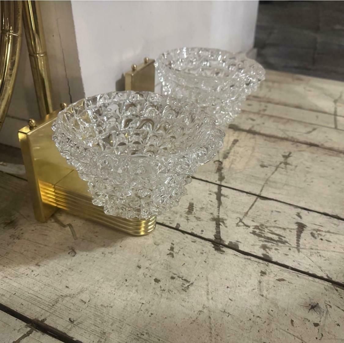 1980s Two Barovier Style Mid Century Modern Rostrato Murano Glass Wall Sconces photo vintage