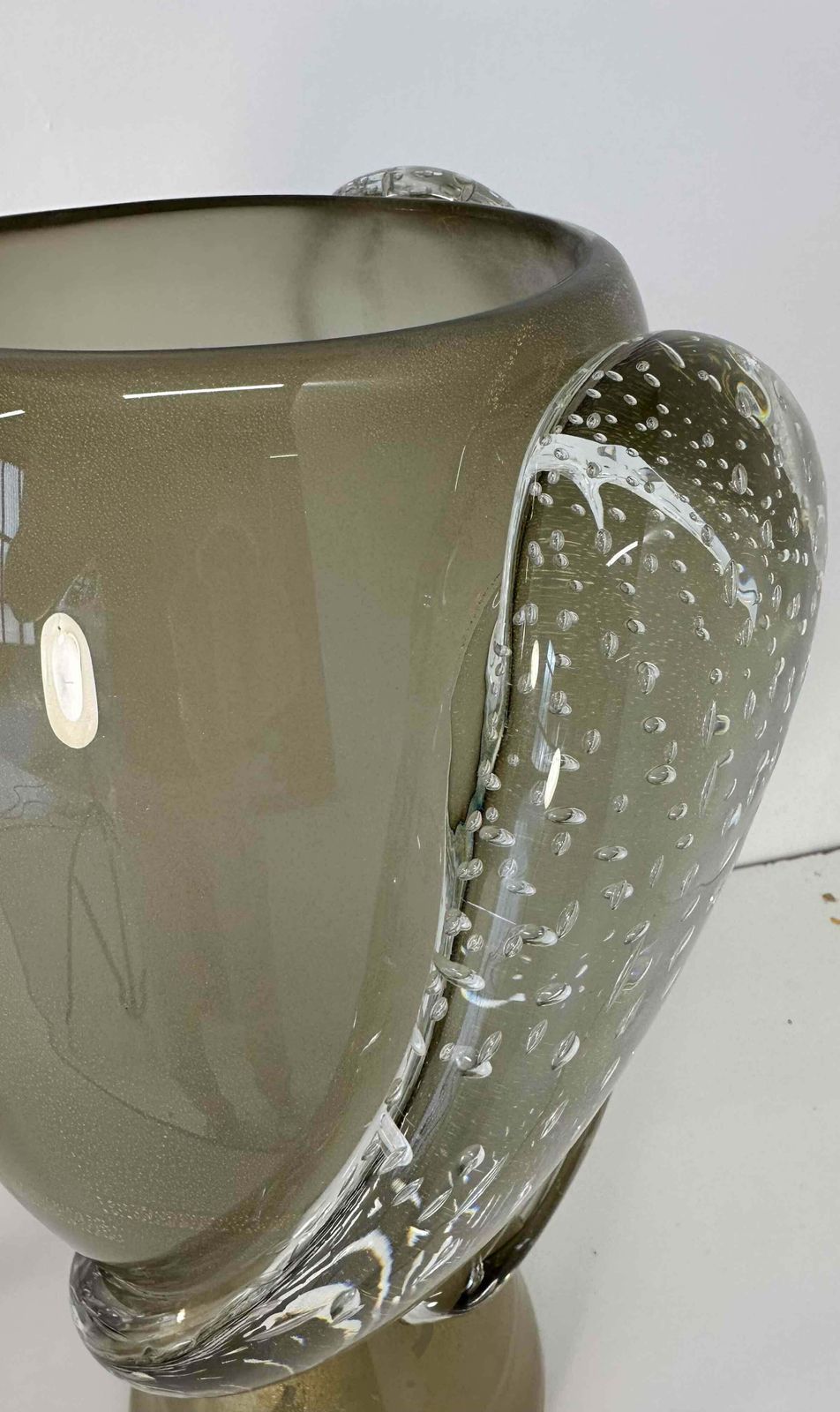 Pair Of Italian Art Deco Style Grey And Gold Leaf Murano Glass Vase Lamps photo 4771.0