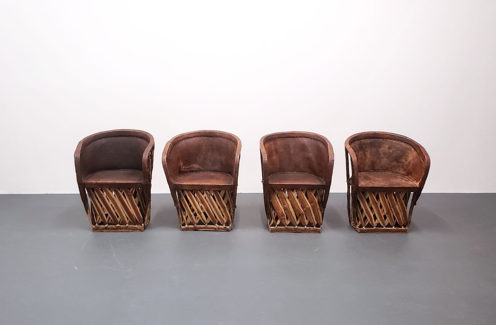 Set Of Four   Mexican Equipale Wood And Leather Chairs By Wim Rietveld photo furniture