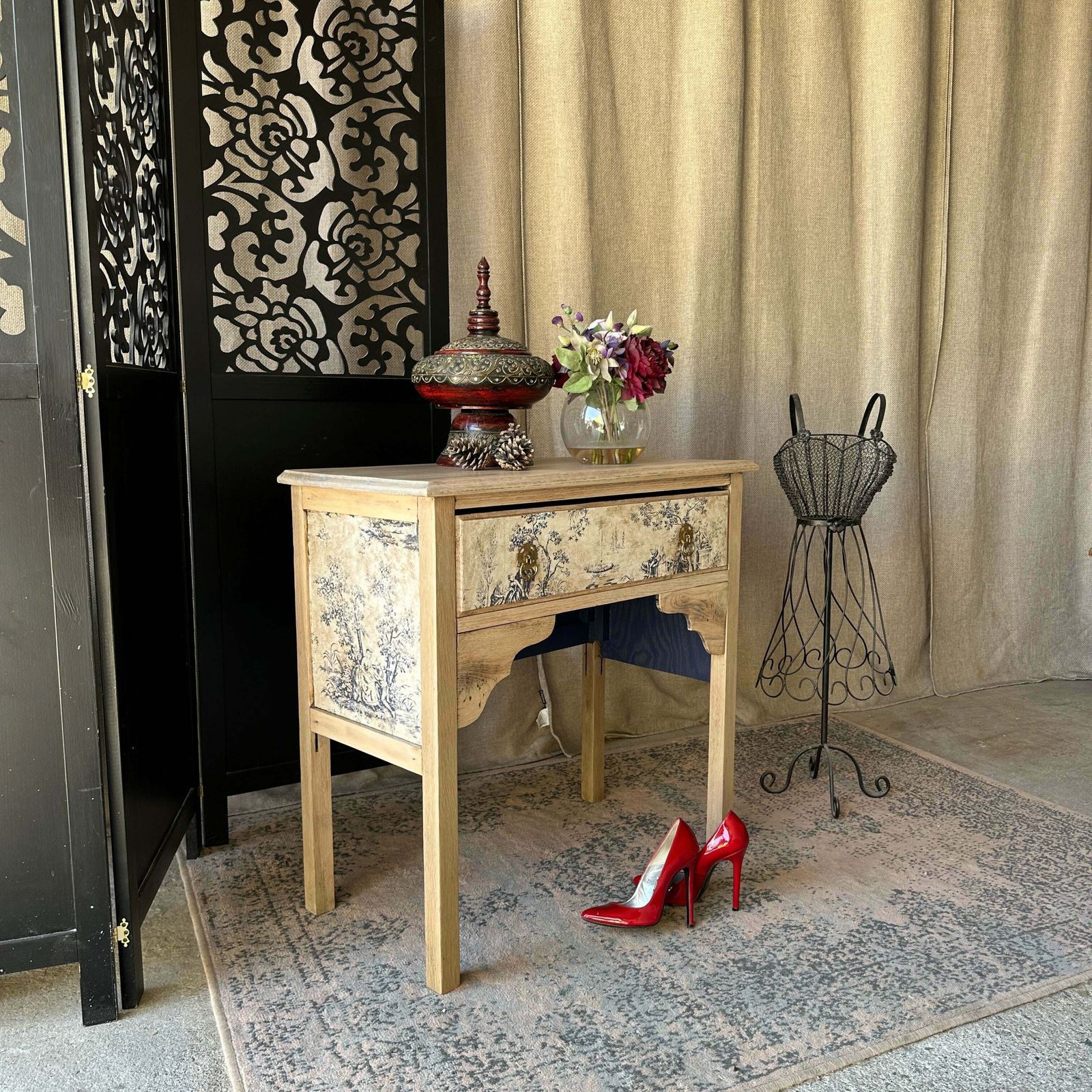 Solid Oak Console Table Toile De Jouy Decoupage photo buy