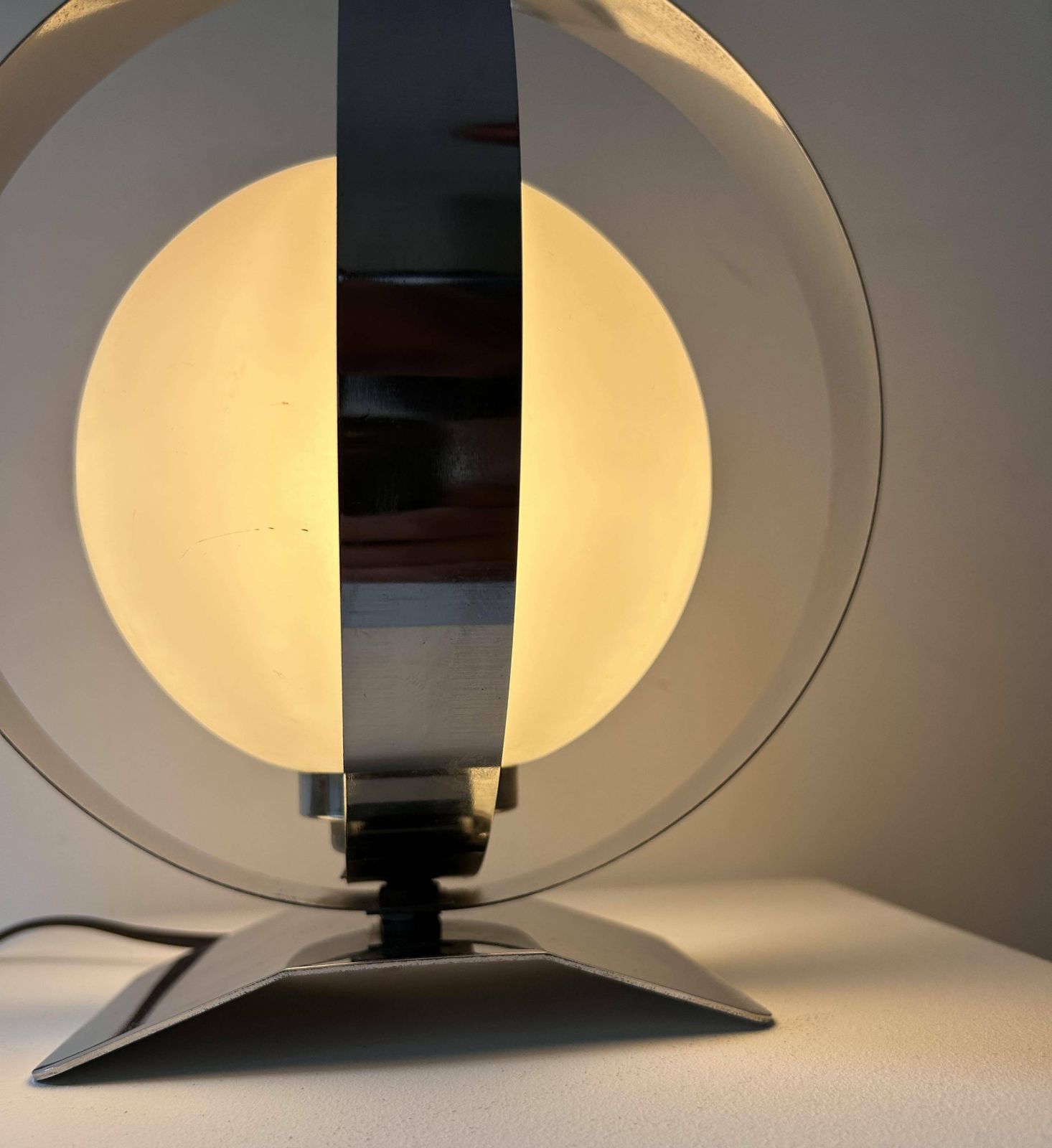photo furniture Vintage Table Lamp, Chrome And Opaline, France 1970s