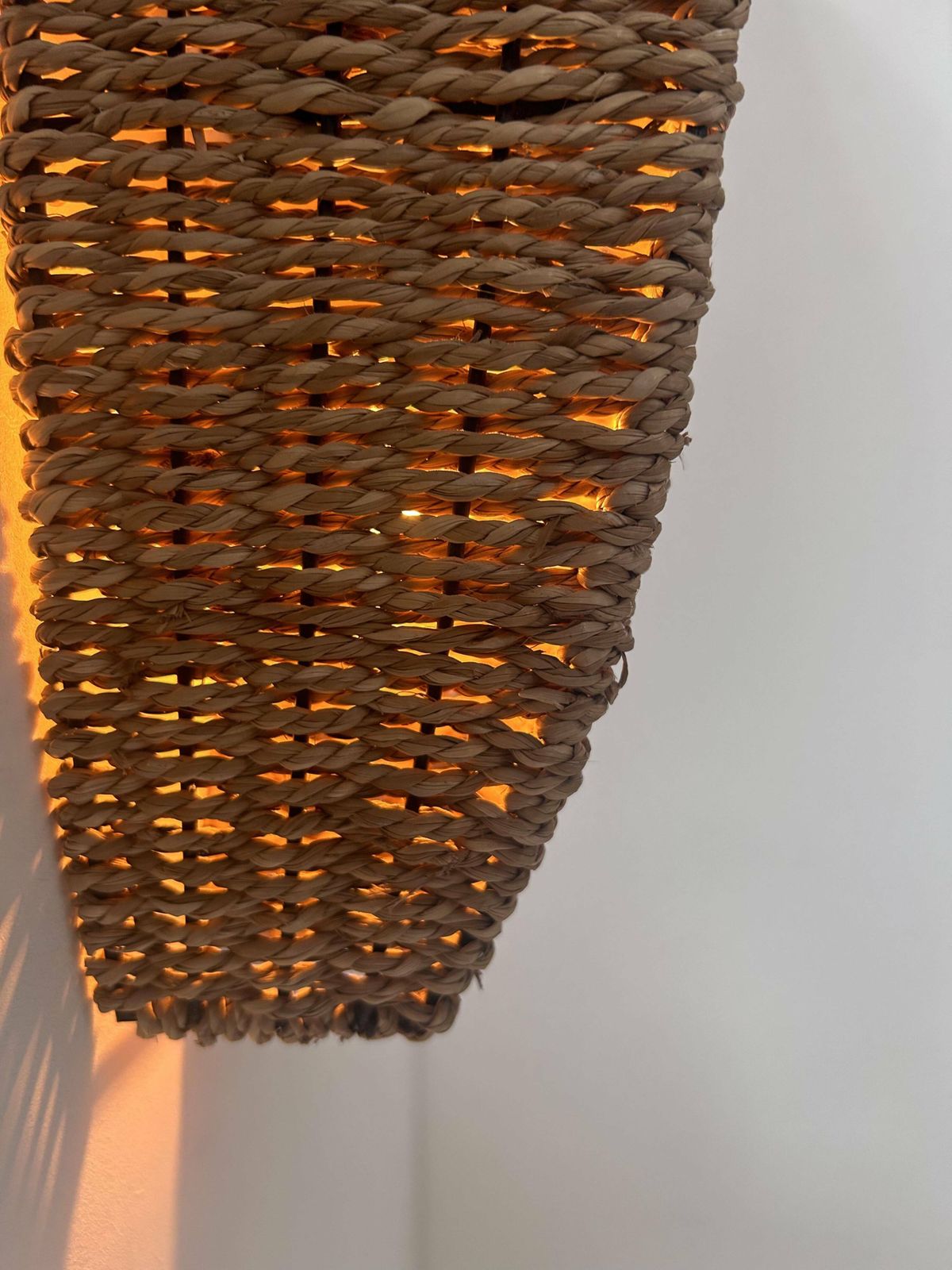 Pair Of Vintage Wall Lights, Woven Rattan, France 1980 photo furniture