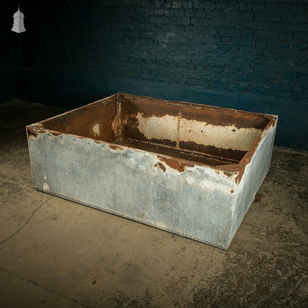 Galvanised Riveted Tank, Large Shallow Metal Trough Planter photo vinterior