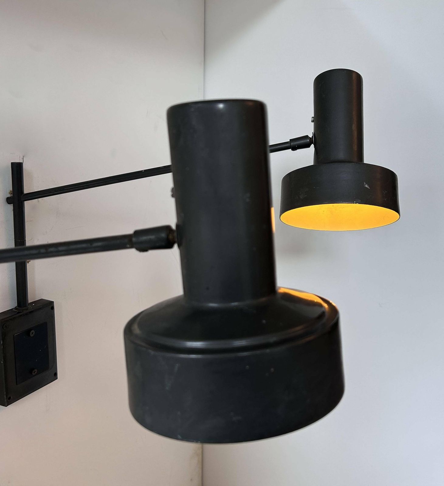 Pair Of Vintage Adjustable Wall Lights, Matte Black Metal, France 1960s photo furniture