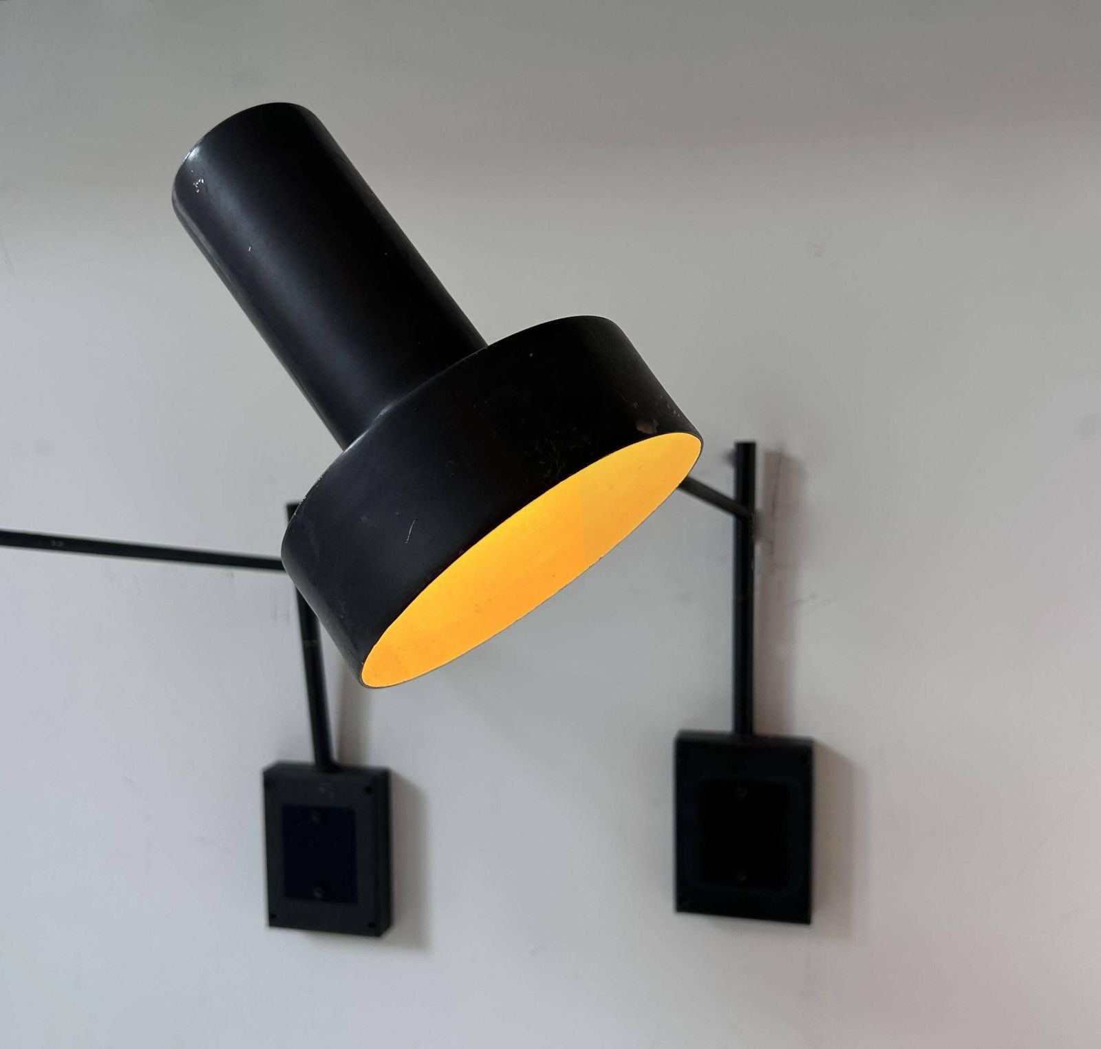 Pair Of Vintage Adjustable Wall Lights, Matte Black Metal, France 1960s photo Lighting