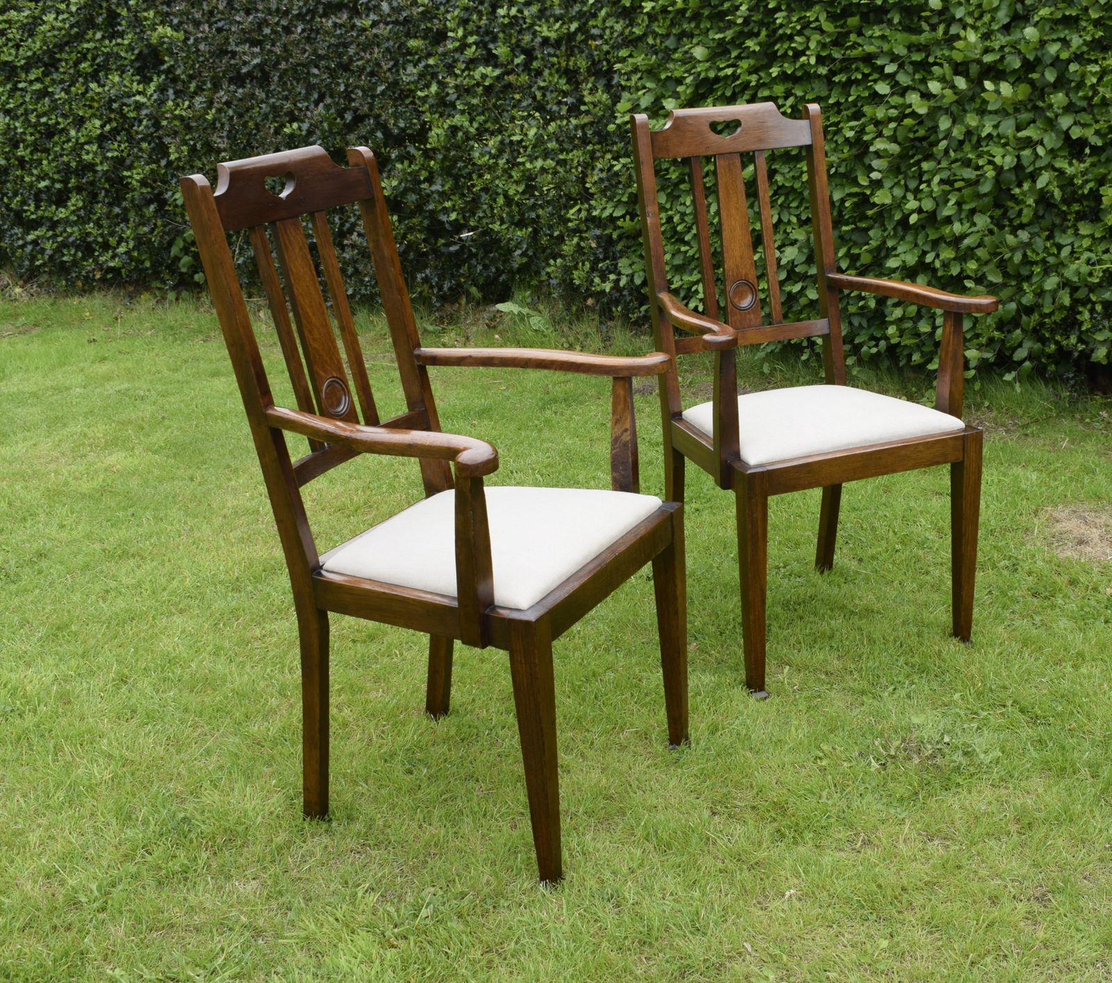 Pair Of Oak Arts & Crafts Armchairs photo Furniture