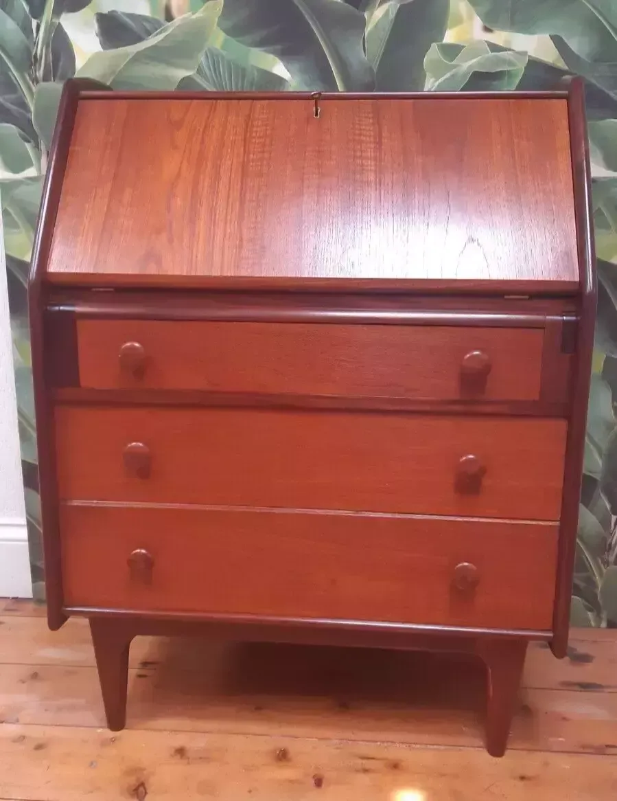 Vintage Mid Century Modern Compact Afromosia Teak Bureau By A. Younger photo 315.0