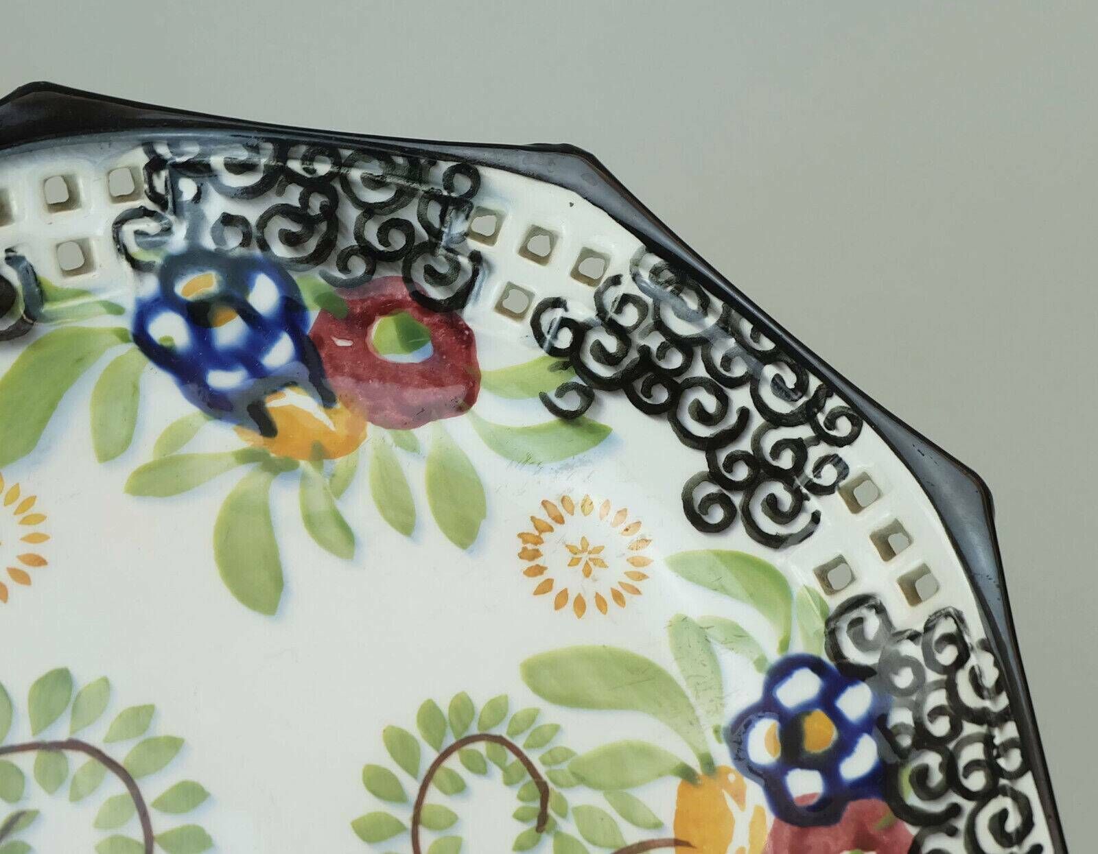 Octagonal Art Deco Bowl Bowl On Feet Schramberg Majolika 1920s Hand Painted Decor photo furniture