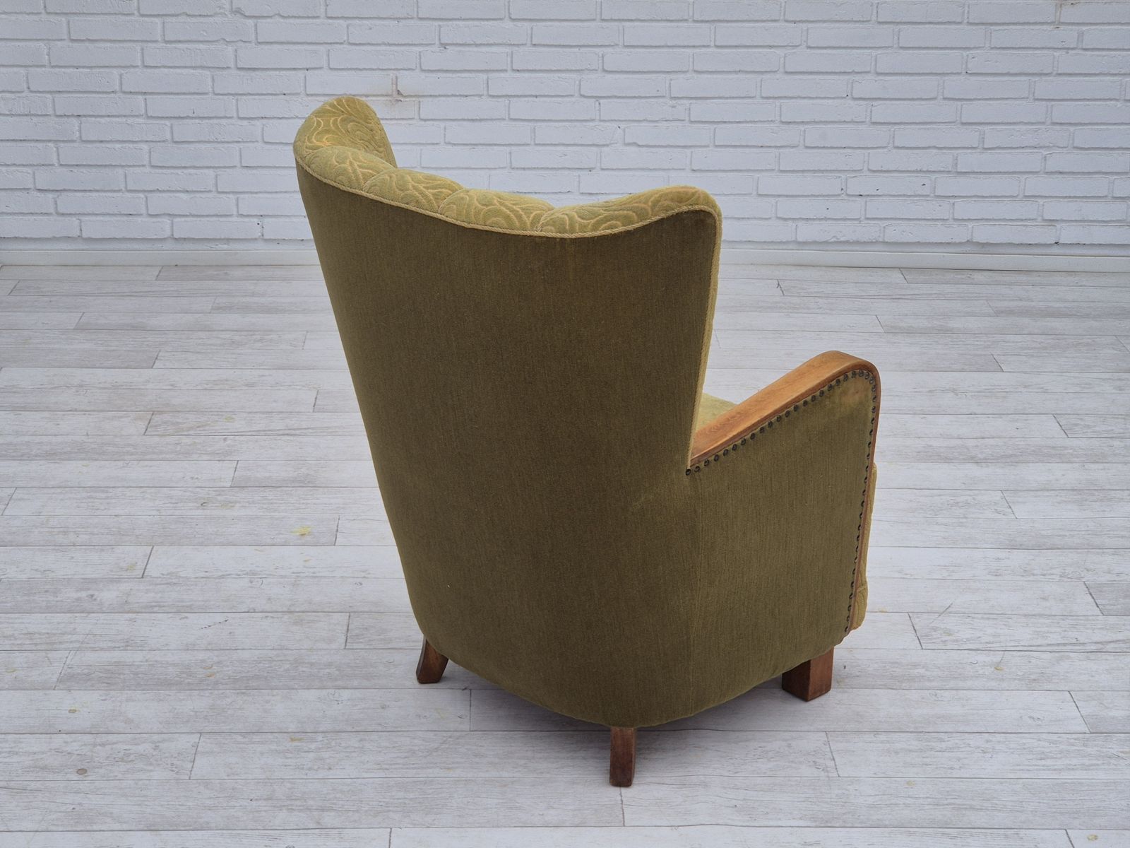 1960s, Danish Highback Armchair, Original Condition, Cotton/Wool. photo furniture