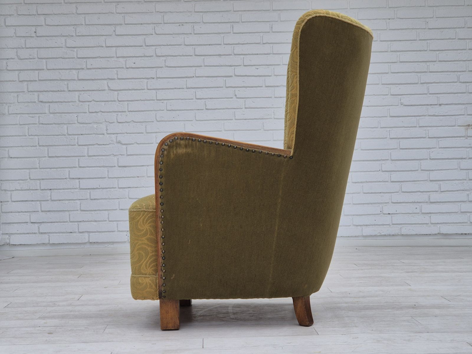 1960s, Danish Highback Armchair, Original Condition, Cotton/Wool. photo Furniture