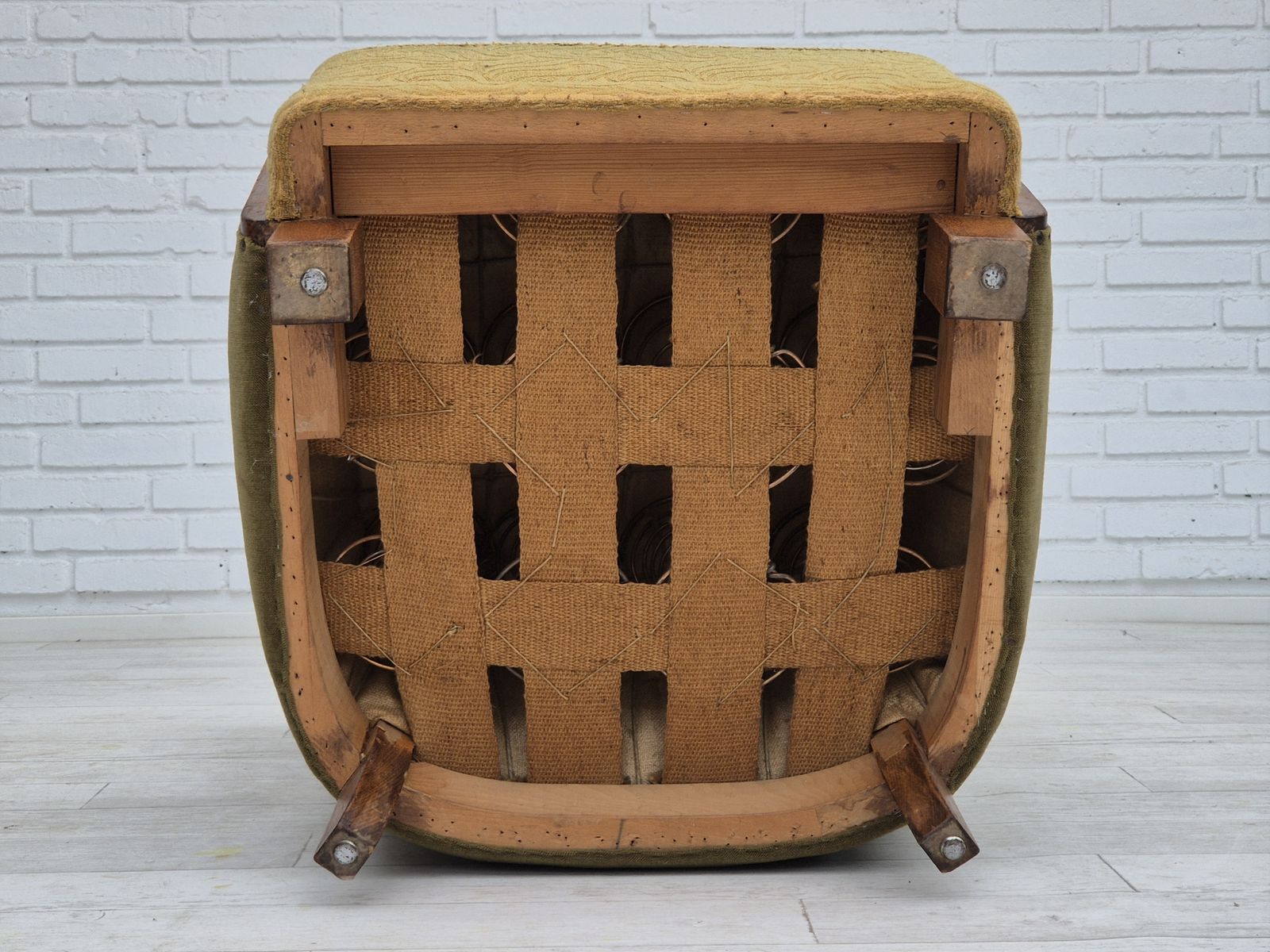 1250.0 1960s, Danish Highback Armchair, Original Condition, Cotton/Wool. photo