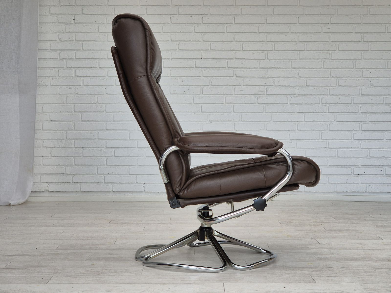 1970s, Danish Swivel Chair, Original Condition, Leather, Chrome Steel. photo Furniture