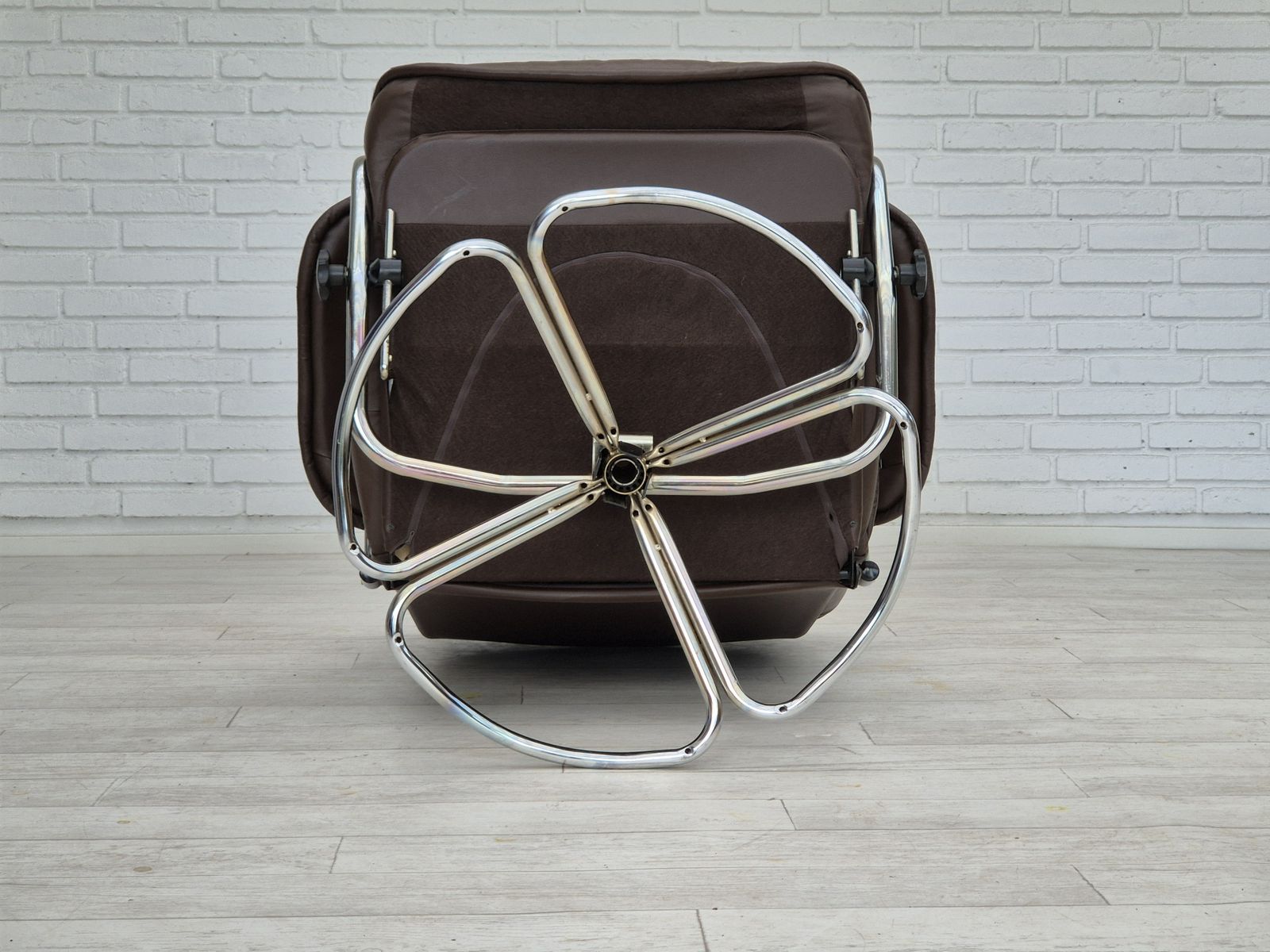 1970s, Danish Swivel Chair, Original Condition, Leather, Chrome Steel. photo buy