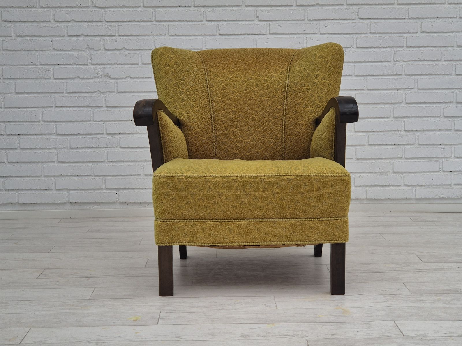 1950s, Danish Vintage Chair, Light Green Cotton/Wool Fabric, Beech Wood. photo buy