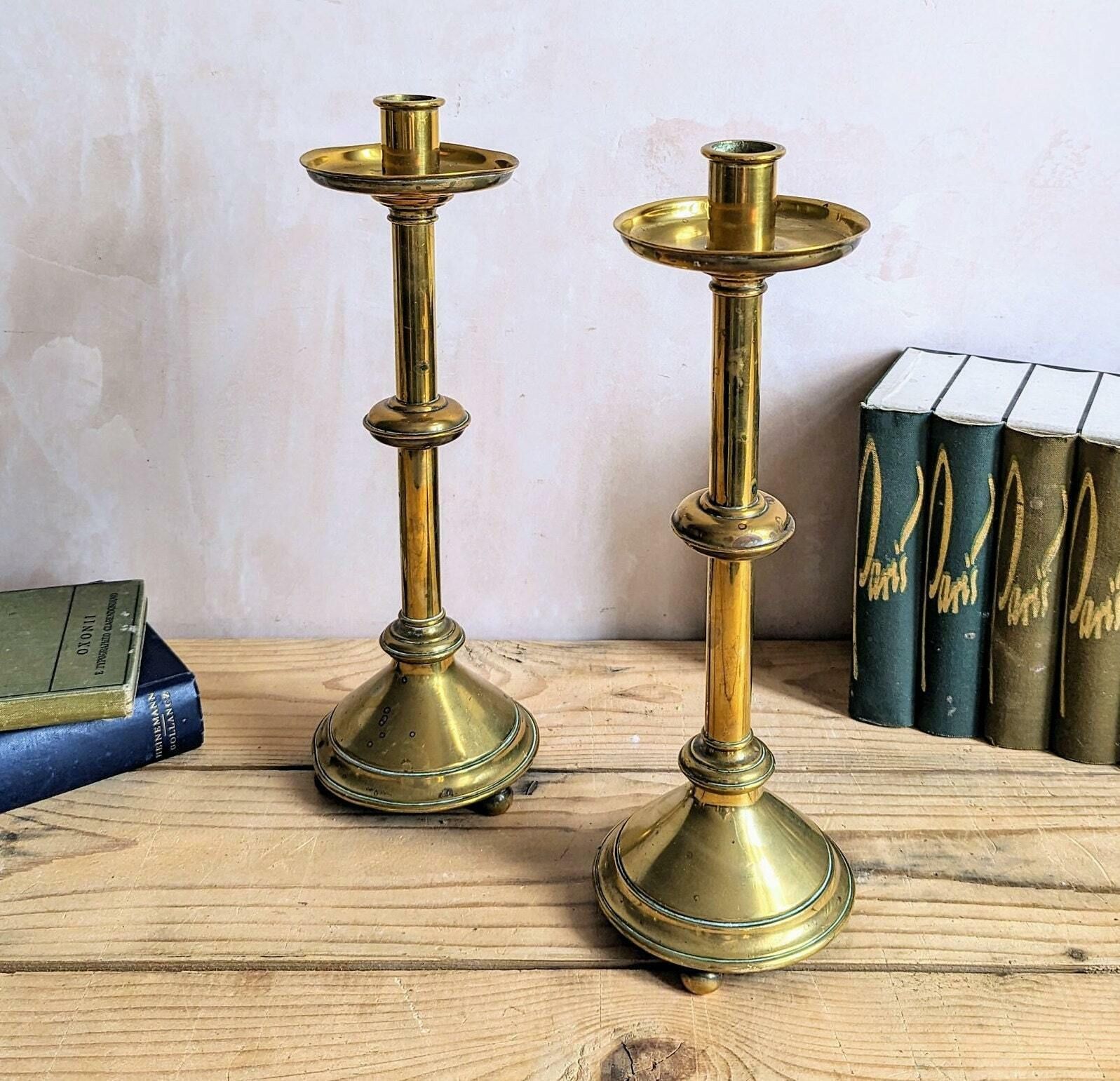 A Large Pair Of French Brass Church Altar Candlesticks   C1890 Ecclesiastical Candlesticks photo 115.0
