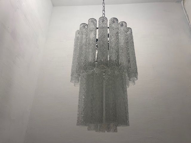 Midcentury Murano Textured Tube Chandelier (1970s) By Venini photo for sale