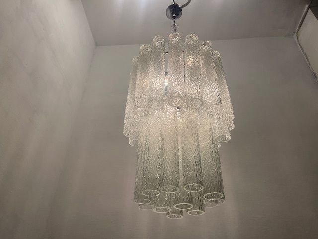 photo for sale Midcentury Murano Textured Tube Chandelier (1970s) By Venini