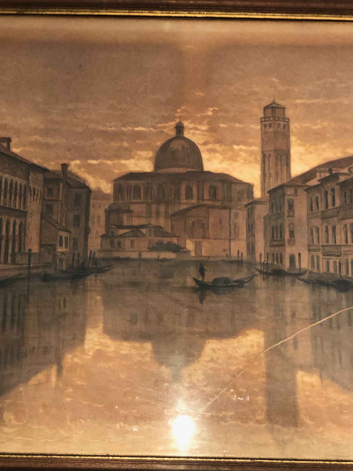 Great View Of Venice. Charcoal. Signed François Stroobant (1819 1916) photo vintage
