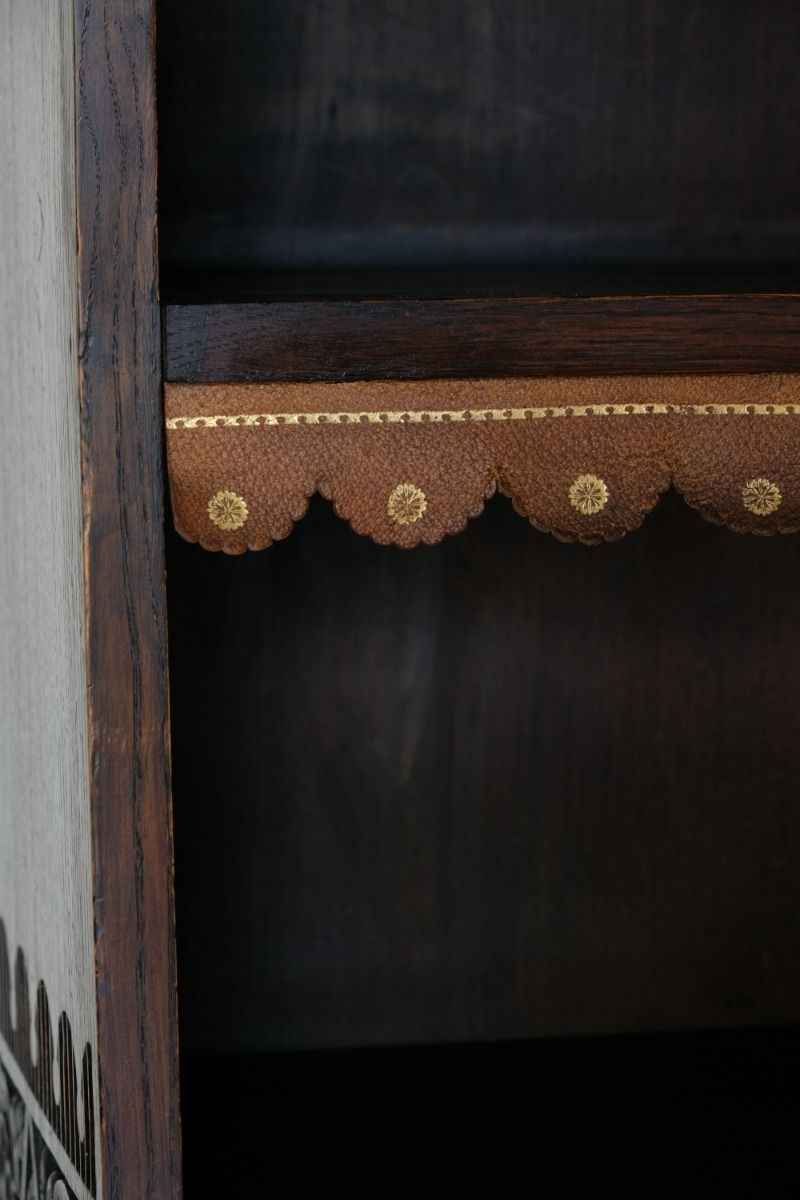 Edwardian Carved Bookcase With Leather Dust Cover Fringes photo buy