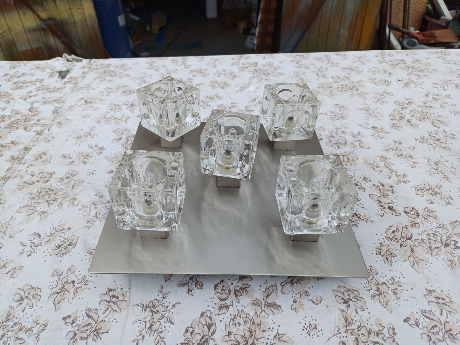 Vintage Aluminum And Glass Pendant Lamp photo for sale
