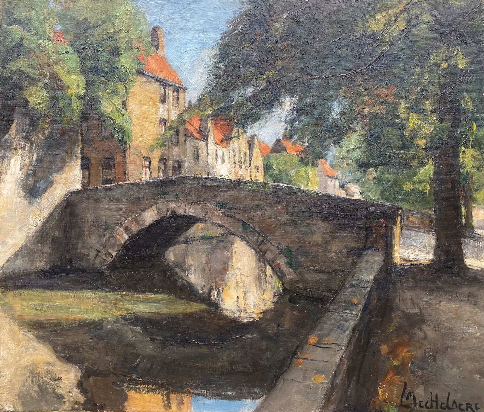 'A View Of Bruges' Van Leo Mechelaere, Brugge 1880 – 1964 Erlangen, Gesigneerd