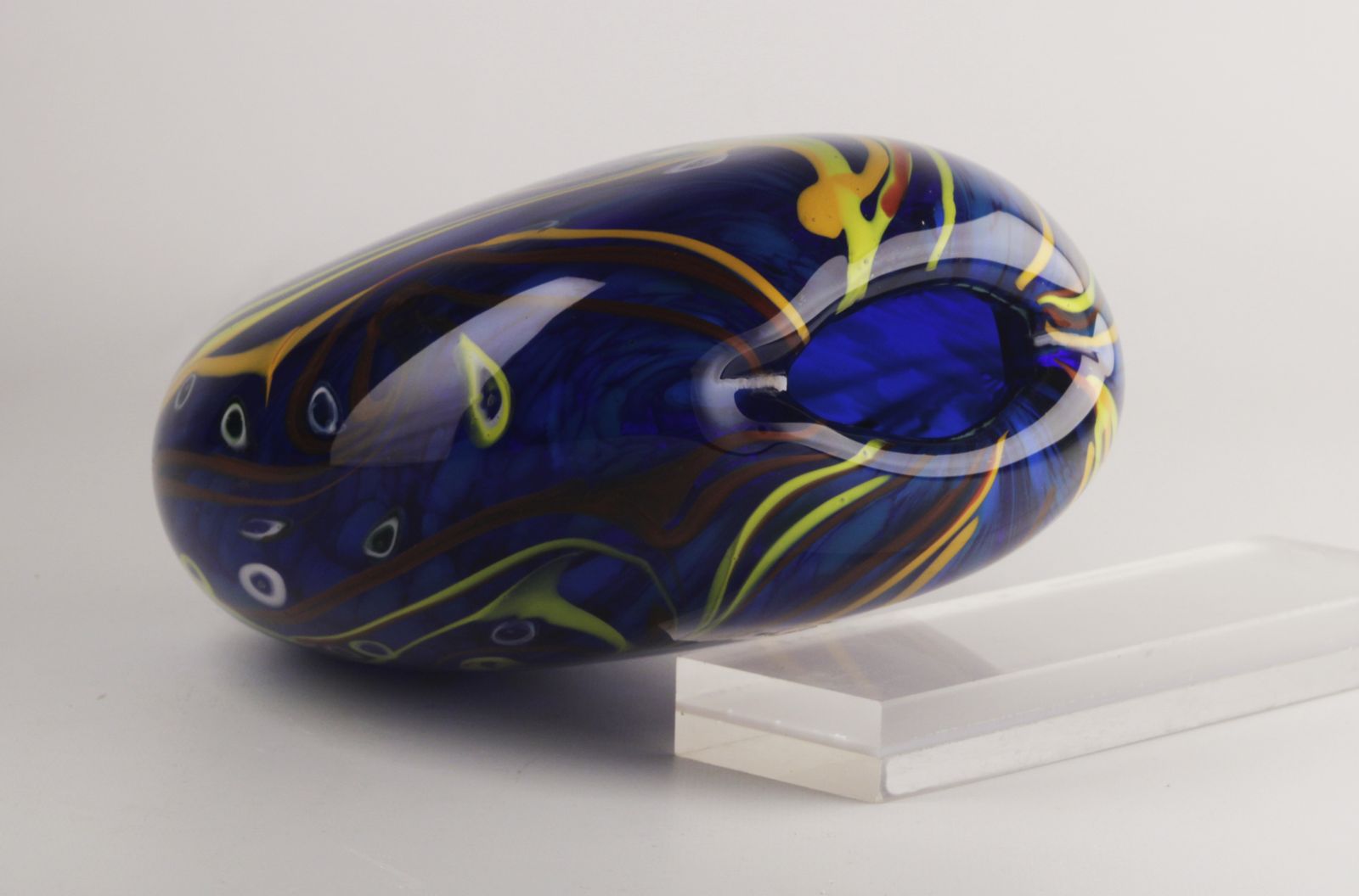 Mid 20th Century Modern Italian Design Colorful Glazed Blue Murano Glass Vase photo 725.0