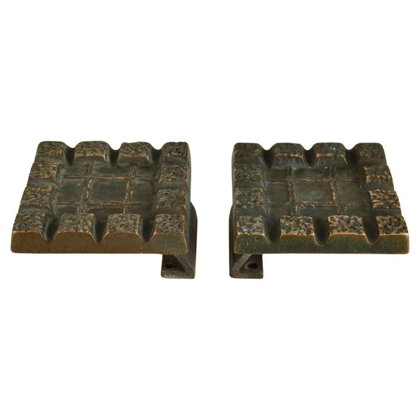 Brutalist Pair Of Bronze Square Push Pull Door Handles With Geometric