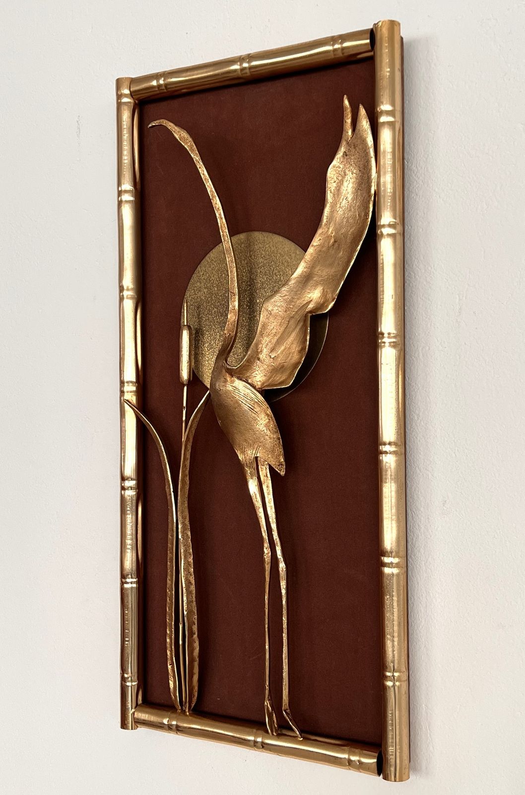 Art Italian Illuminated Wall Art Frame In The Shape Of A Golden Heron photo