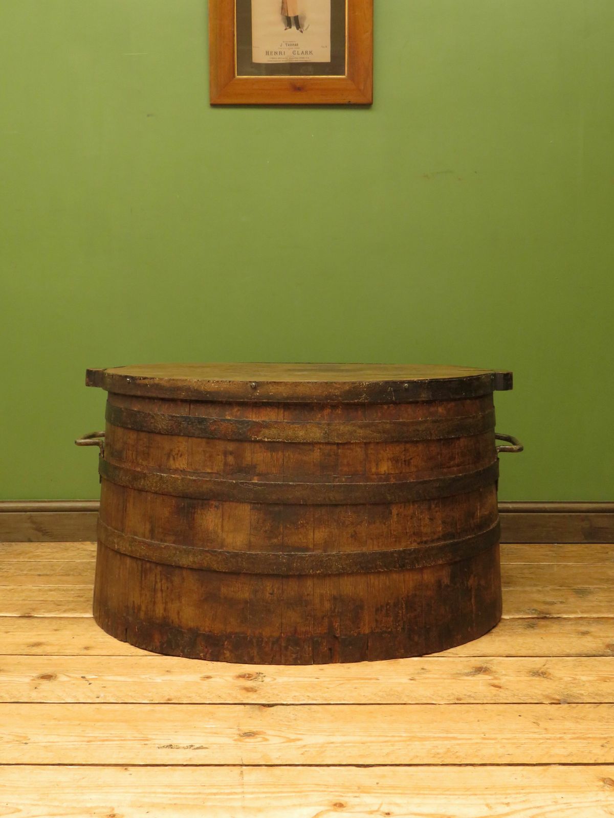 photo buy Large Antique Coopered Pig Salting Barrel With Lid, Coffee Or Bar Table