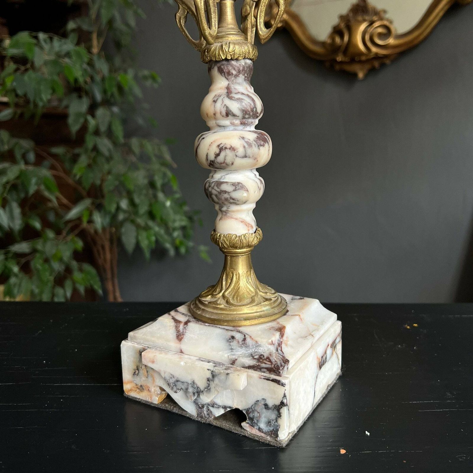 photo for sale Antique Candelabra, Art Nouveau Candelabra, Antique Candle Holder, Ornate French Marble And Brass Candlestick Holder