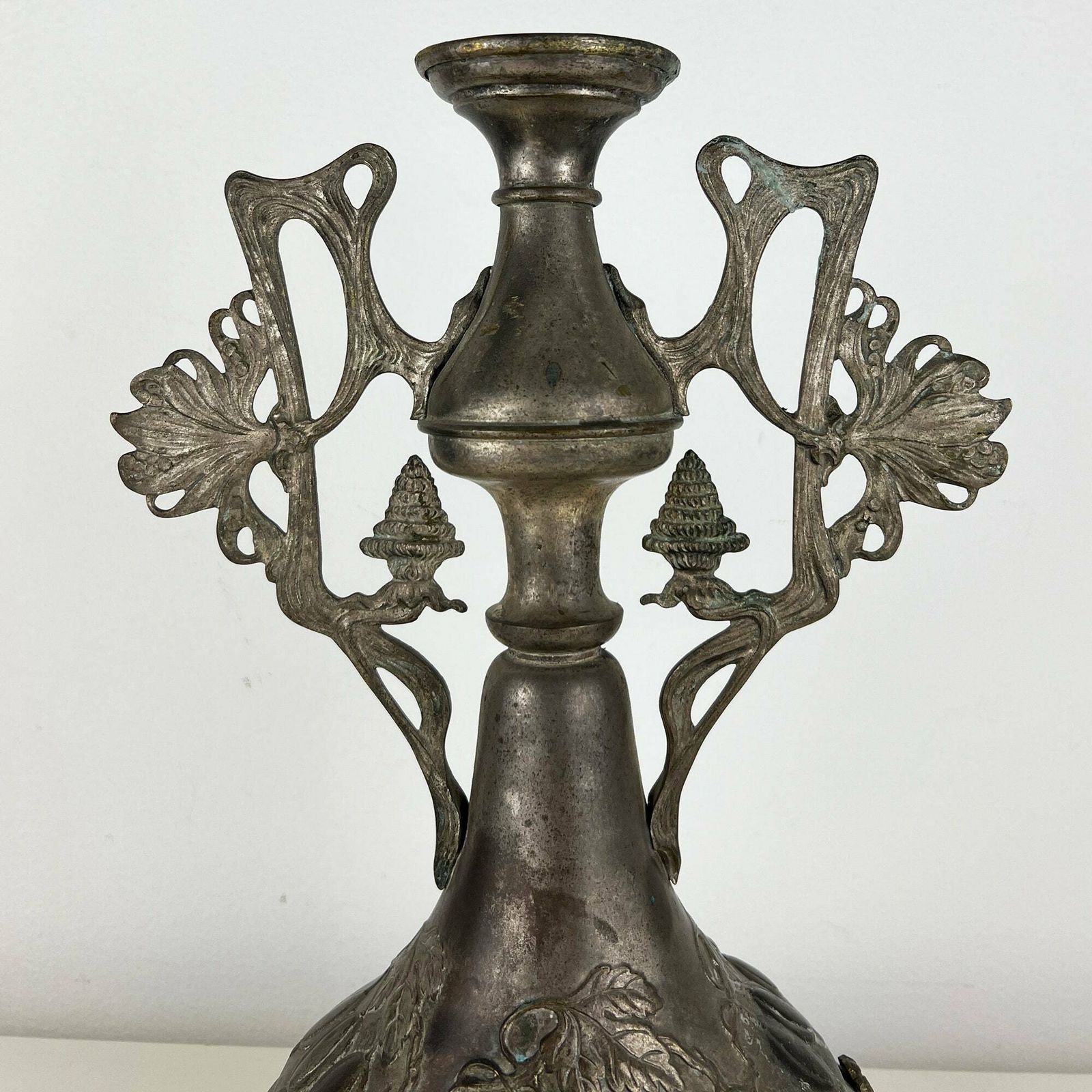 Art Nouveau Candlestick Holder, Antique Candle Holder, Jugendstil Pewter Candle Holder photo for sale