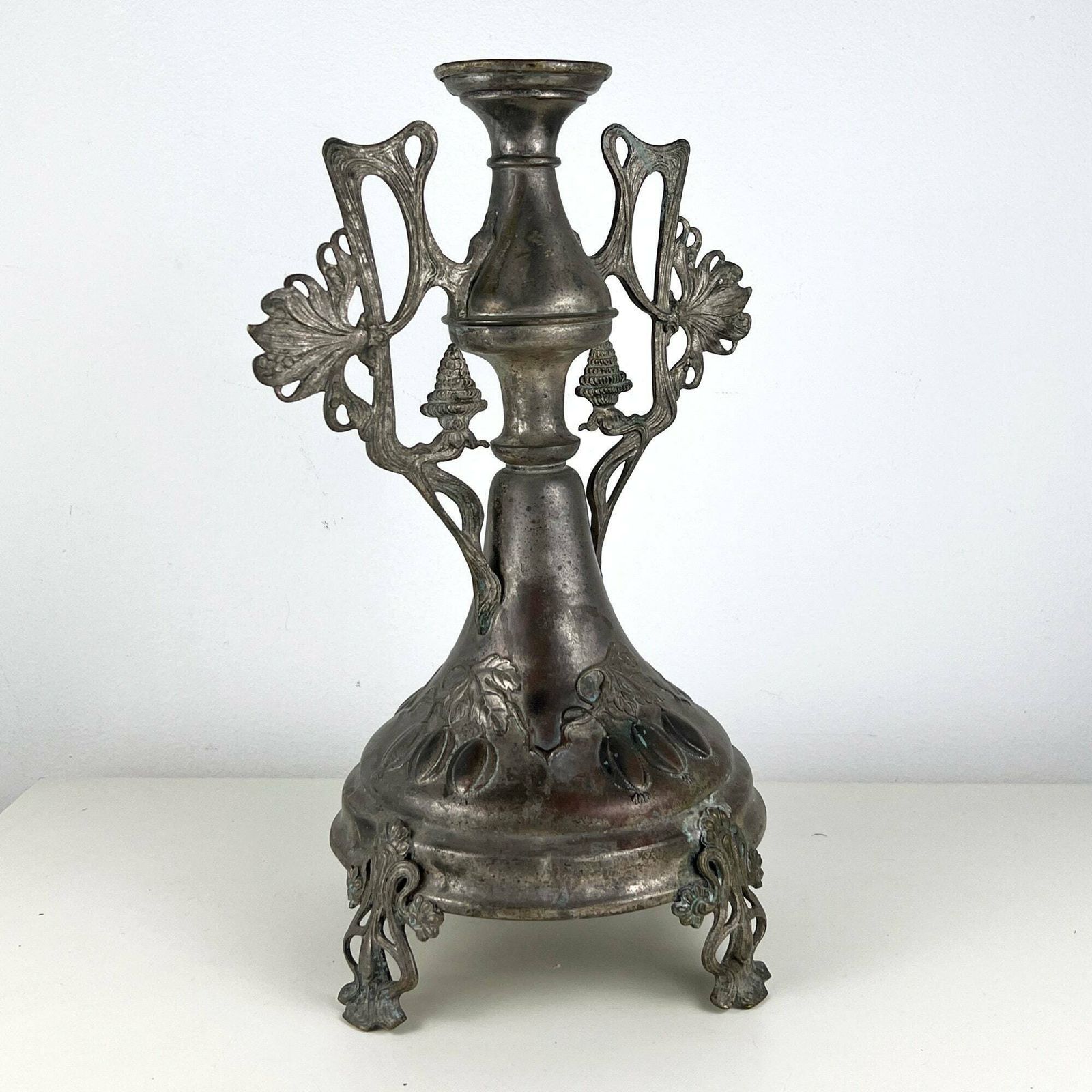 Art Nouveau Candlestick Holder, Antique Candle Holder, Jugendstil Pewter Candle Holder photo vinterior