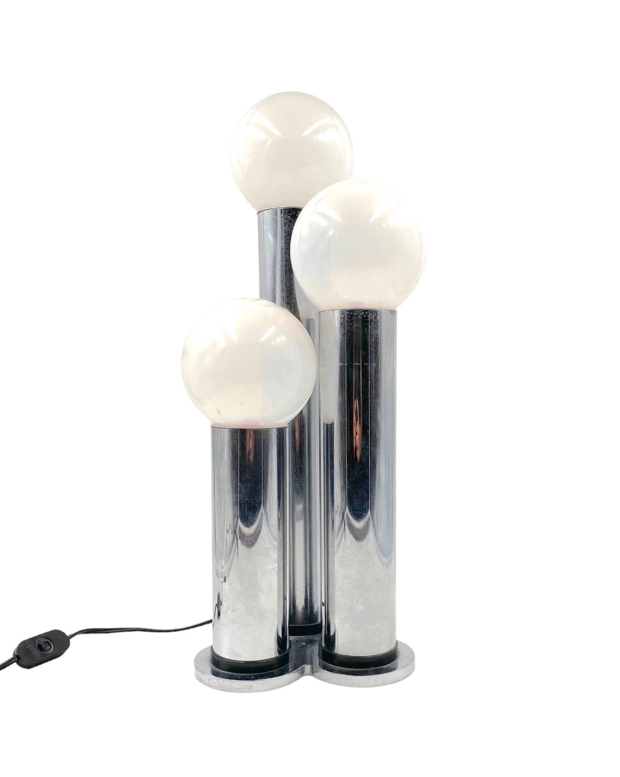 Hollywood Regency 3 Lights Metal And Opaline Glass Table Lamp, Lama, Italy 1970s photo 750.0