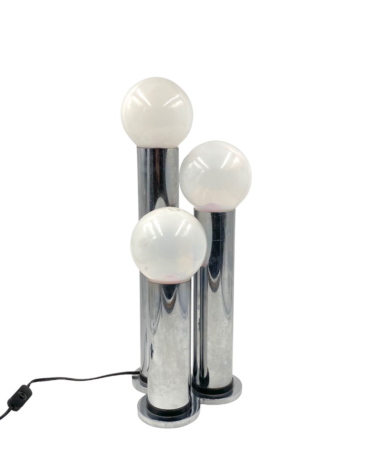 750.0 Hollywood Regency 3 Lights Metal And Opaline Glass Table Lamp, Lama, Italy 1970s photo