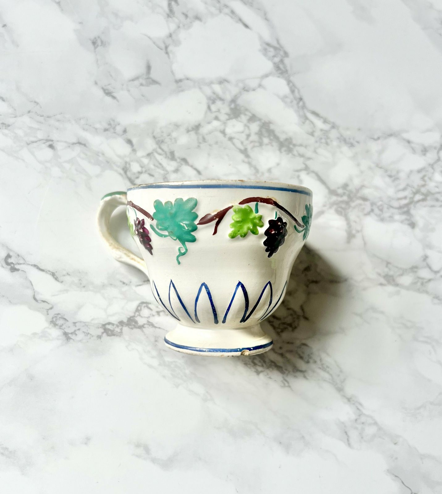 Antique French Creil Et Montereau Earthenware Pottery Hand Painted Transferware Tea Cup Victorian Collector 1800 Cabinet Sarreguemines photo furniture