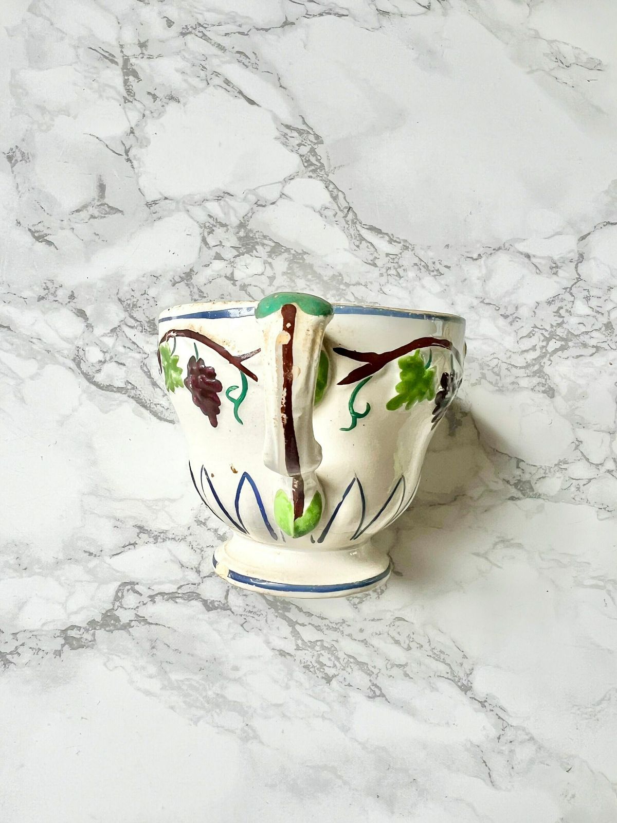 Antique French Creil Et Montereau Earthenware Pottery Hand Painted Transferware Tea Cup Victorian Collector 1800 Cabinet Sarreguemines photo for sale