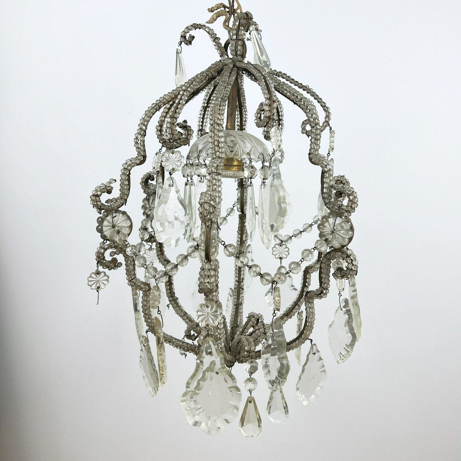 Antique Macaroni Chandelier, Beaded Italian Crystal Chandelier, Antique Lighting, Vintage Light Fixture photo furniture