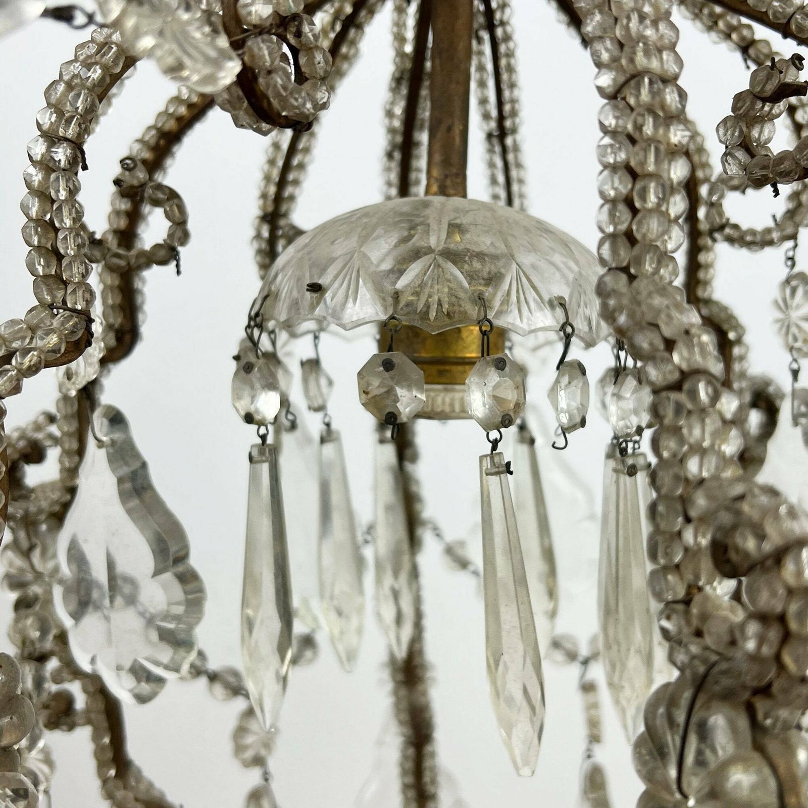Antique Macaroni Chandelier, Beaded Italian Crystal Chandelier, Antique Lighting, Vintage Light Fixture photo vintage